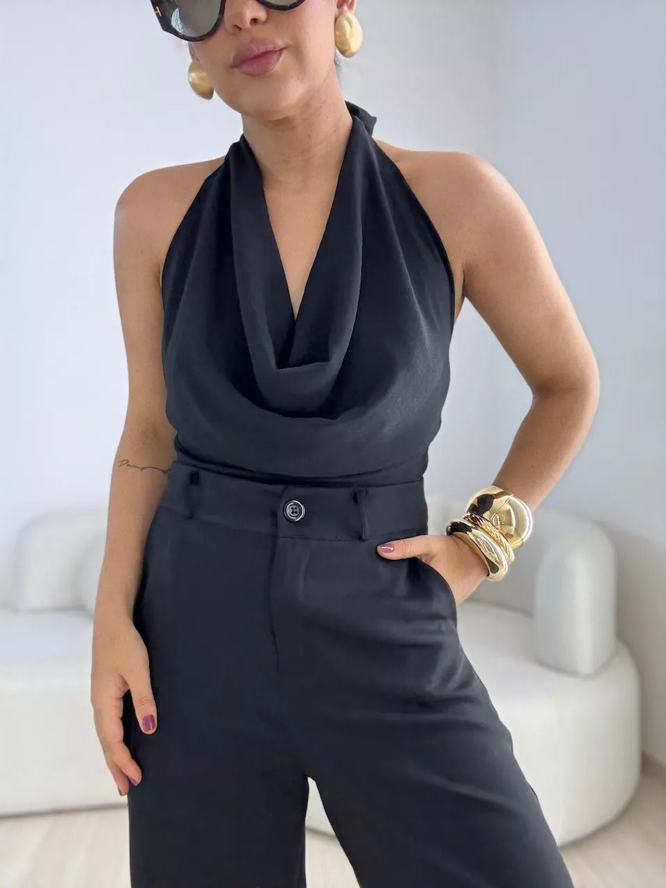 Drape neck shirt