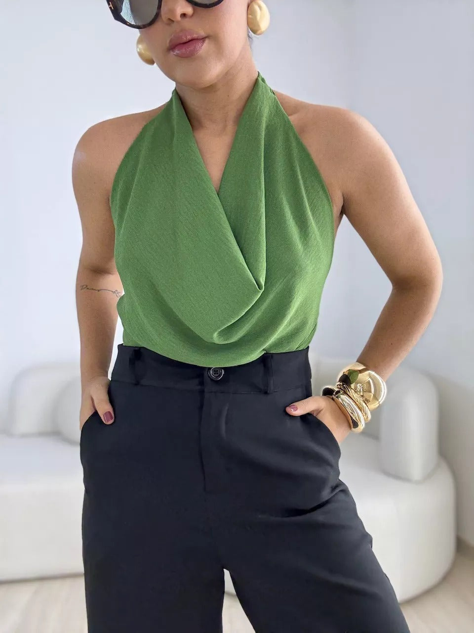 Drape neck shirt