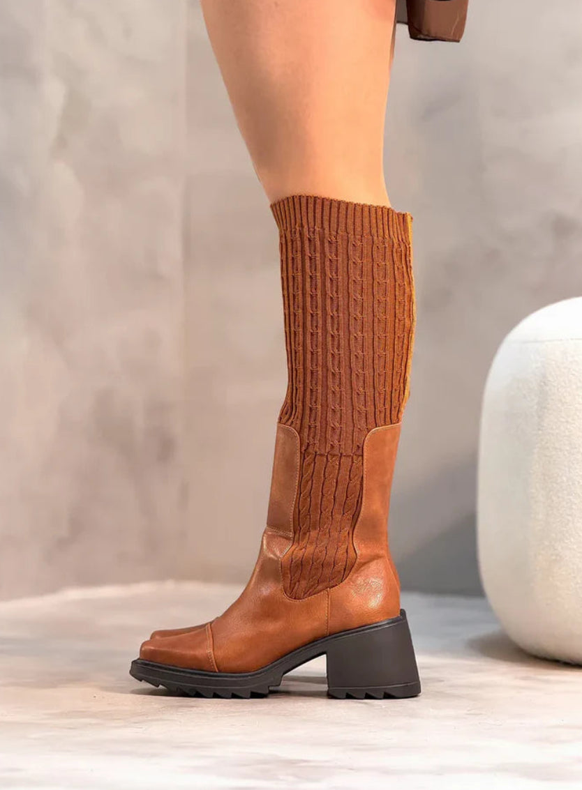Long knitted leather sock boots
