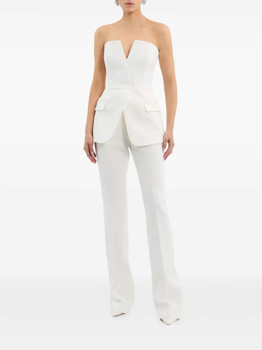 V-neck sleeveless suit double pocket top