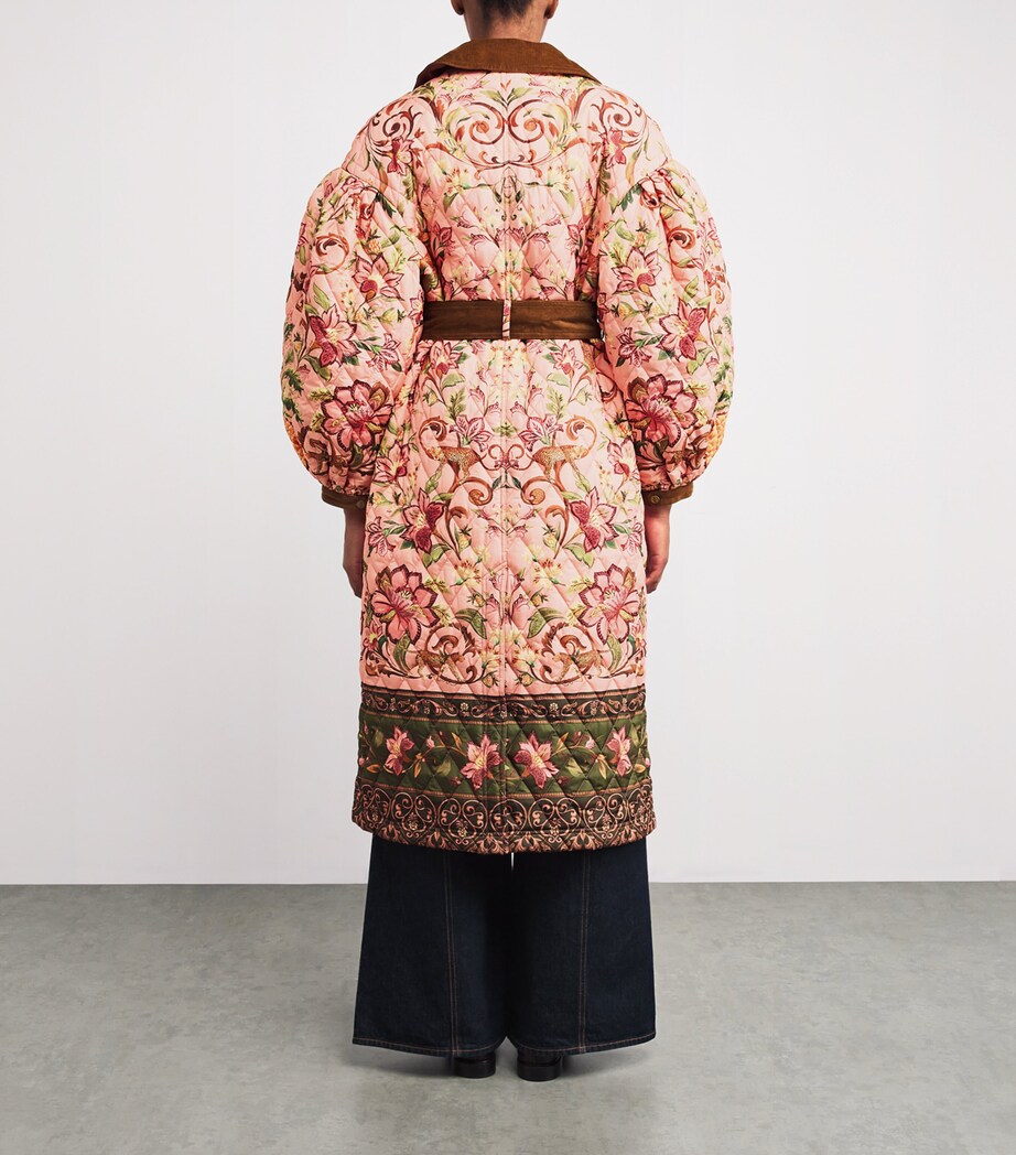 Floral print lapel tie cotton long jacket