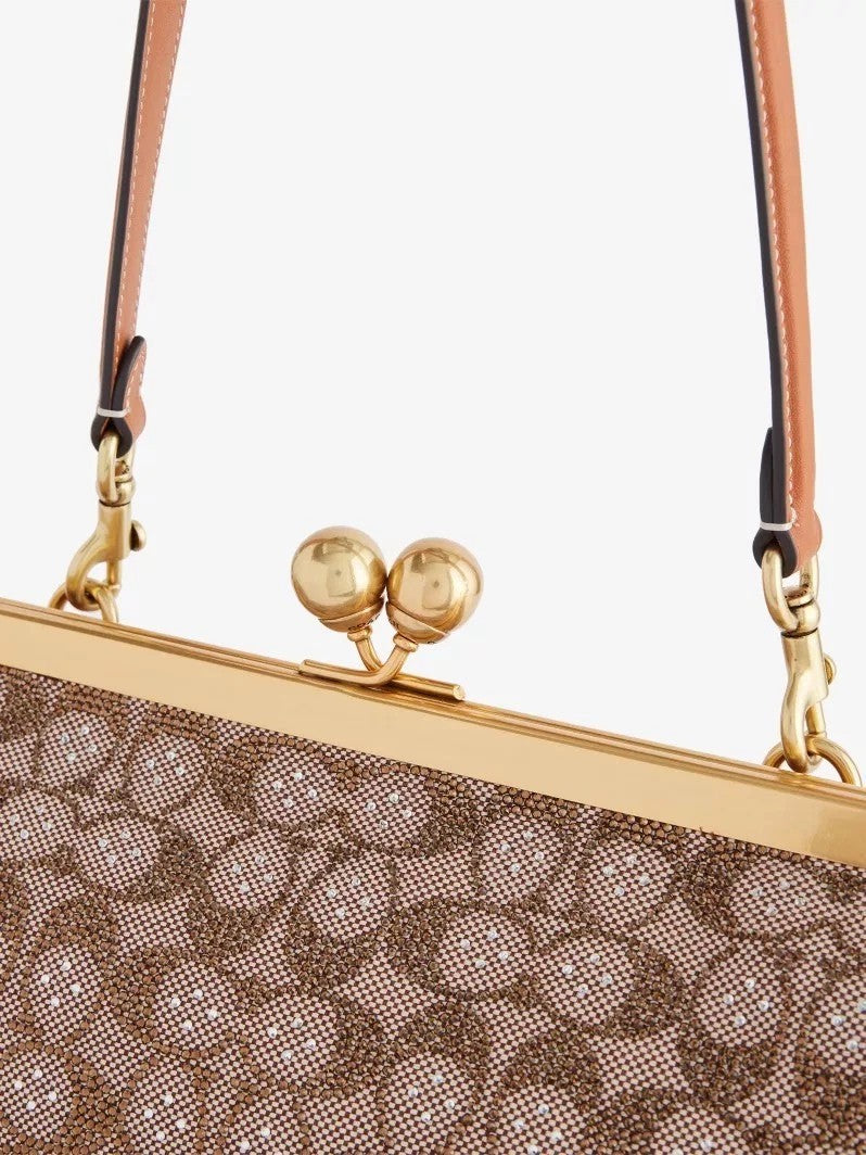 Large Oversized Lock Frame Crystal Jacquard Shoulder Bag