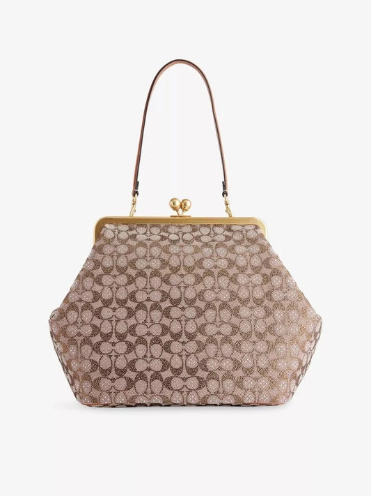 Large Oversized Lock Frame Crystal Jacquard Shoulder Bag