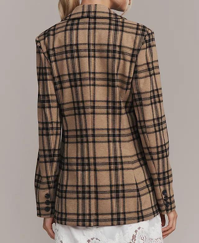 Double-breasted knitted check blazer
