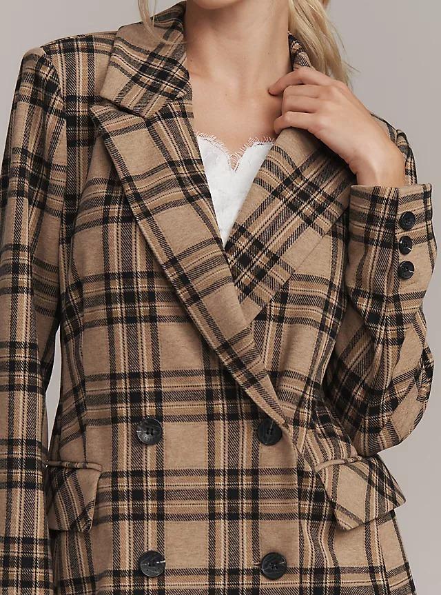 Double-breasted knitted check blazer
