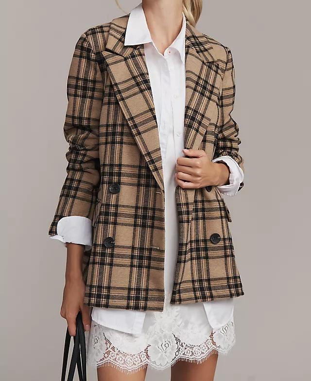 Double-breasted knitted check blazer