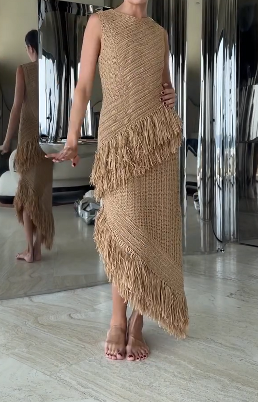 Sleeveless Linen Tassel Dress