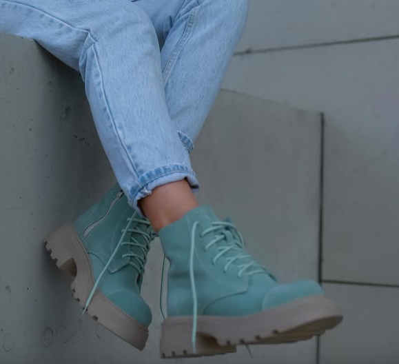 Mint green suede boots