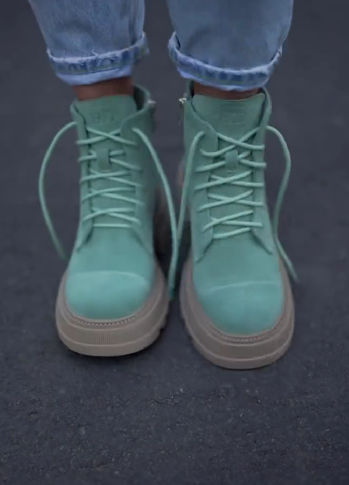 Mint green suede boots