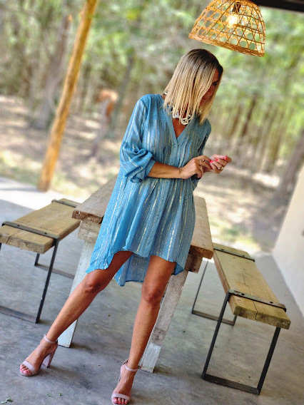 Sky blue chiffon shirt dress