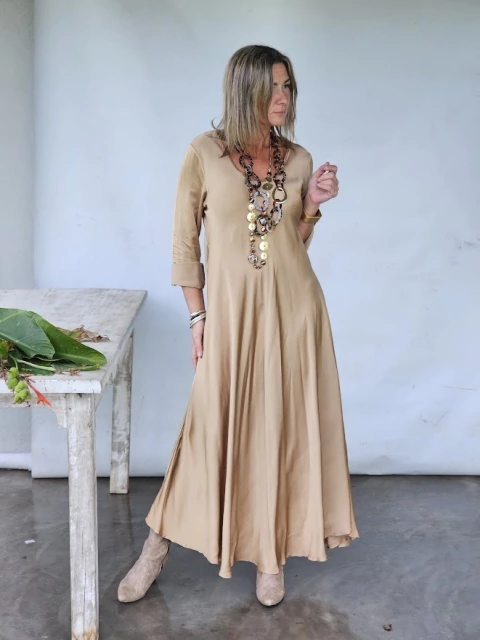 Solid color silk maxi dress