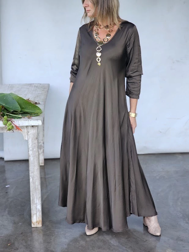 Solid color silk maxi dress