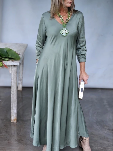Solid color silk maxi dress