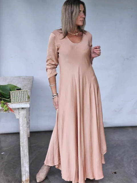 Solid color silk maxi dress