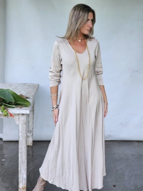 Solid color silk maxi dress