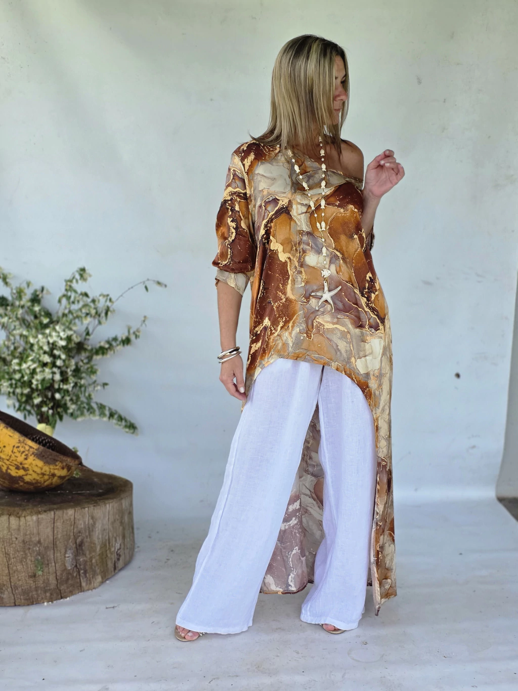 Irregular print silk tunic