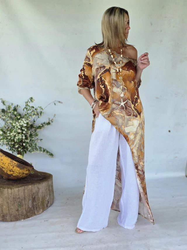 Irregular print silk tunic