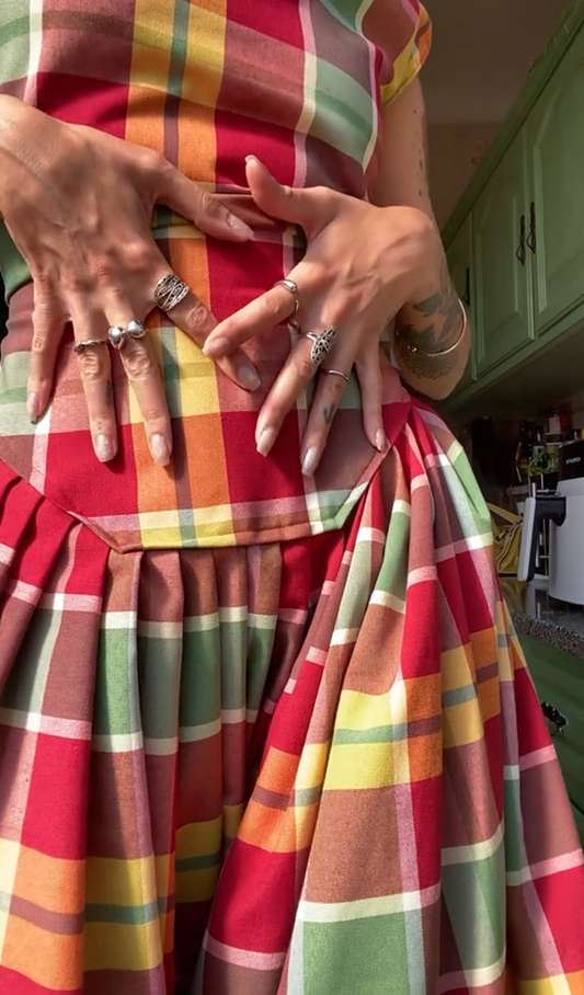 Plaid patchwork vest maxi skirt