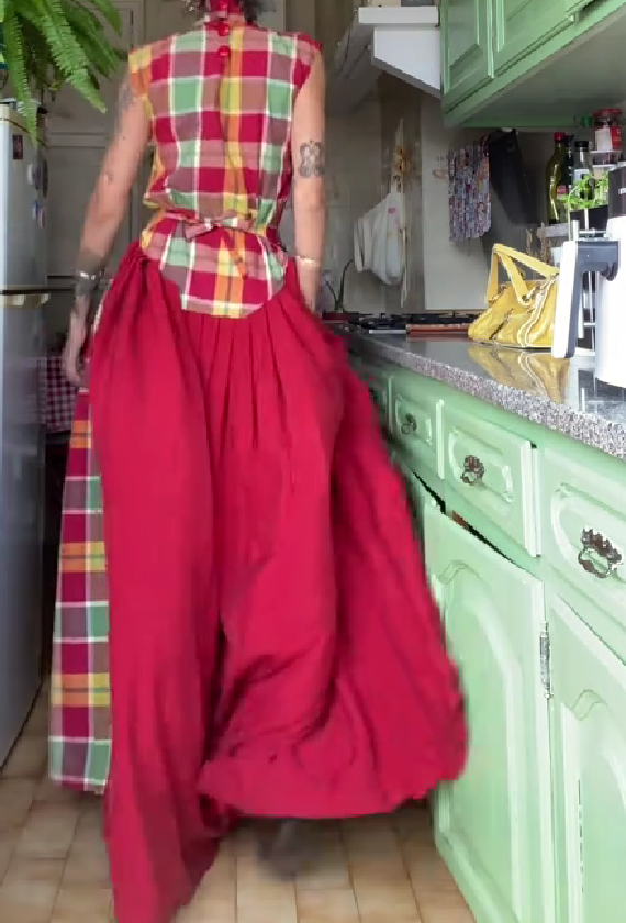 Plaid patchwork vest maxi skirt