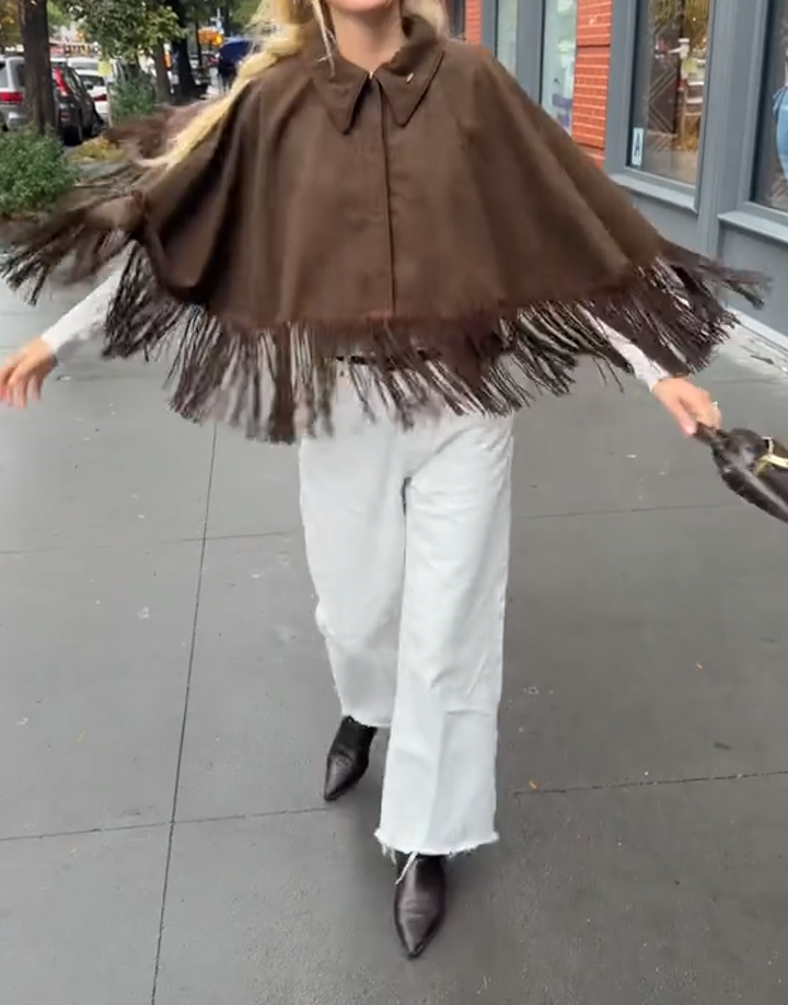 Fringed lapel cape