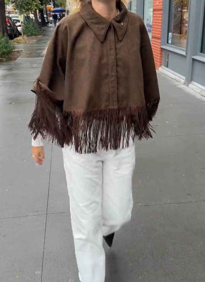 Fringed lapel cape