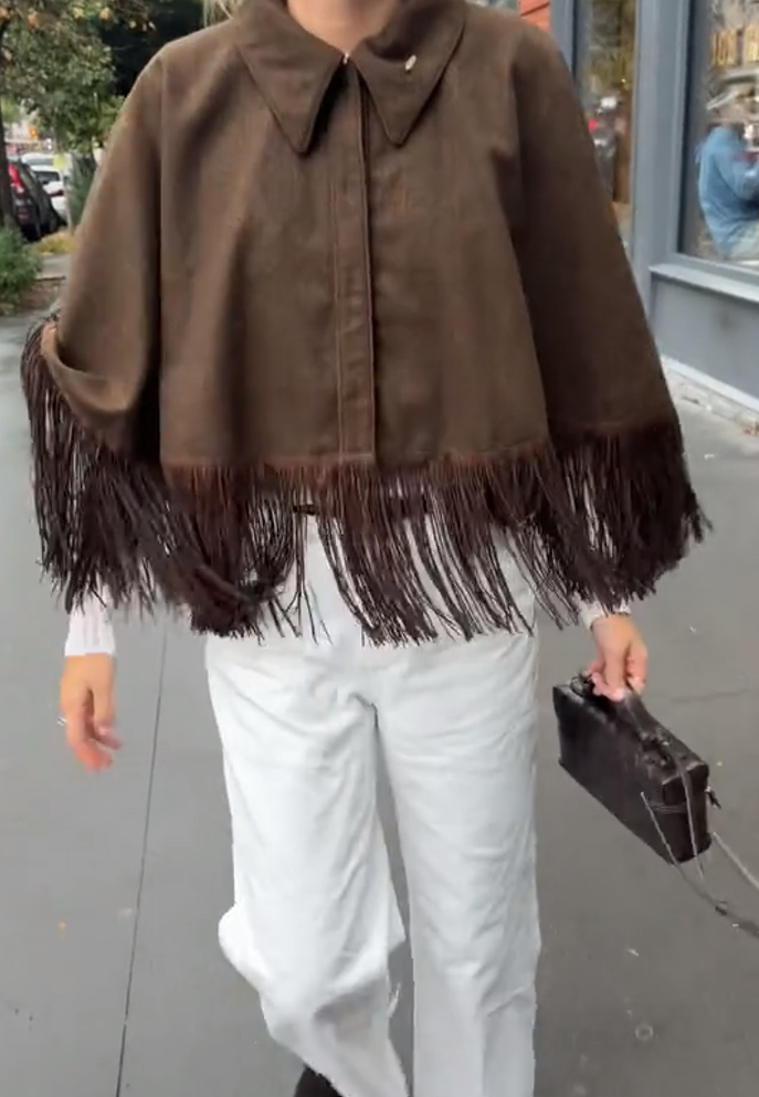 Fringed lapel cape