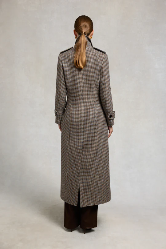 Check wool long coat