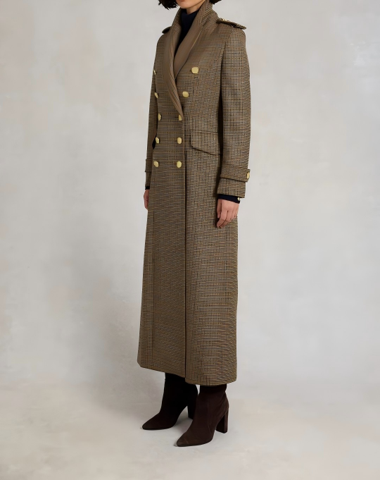 Check wool long coat