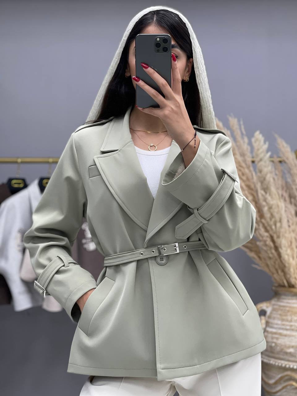 Short lace-up trench coat