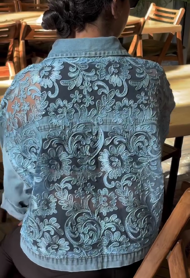 Mesh embroidered denim jacket