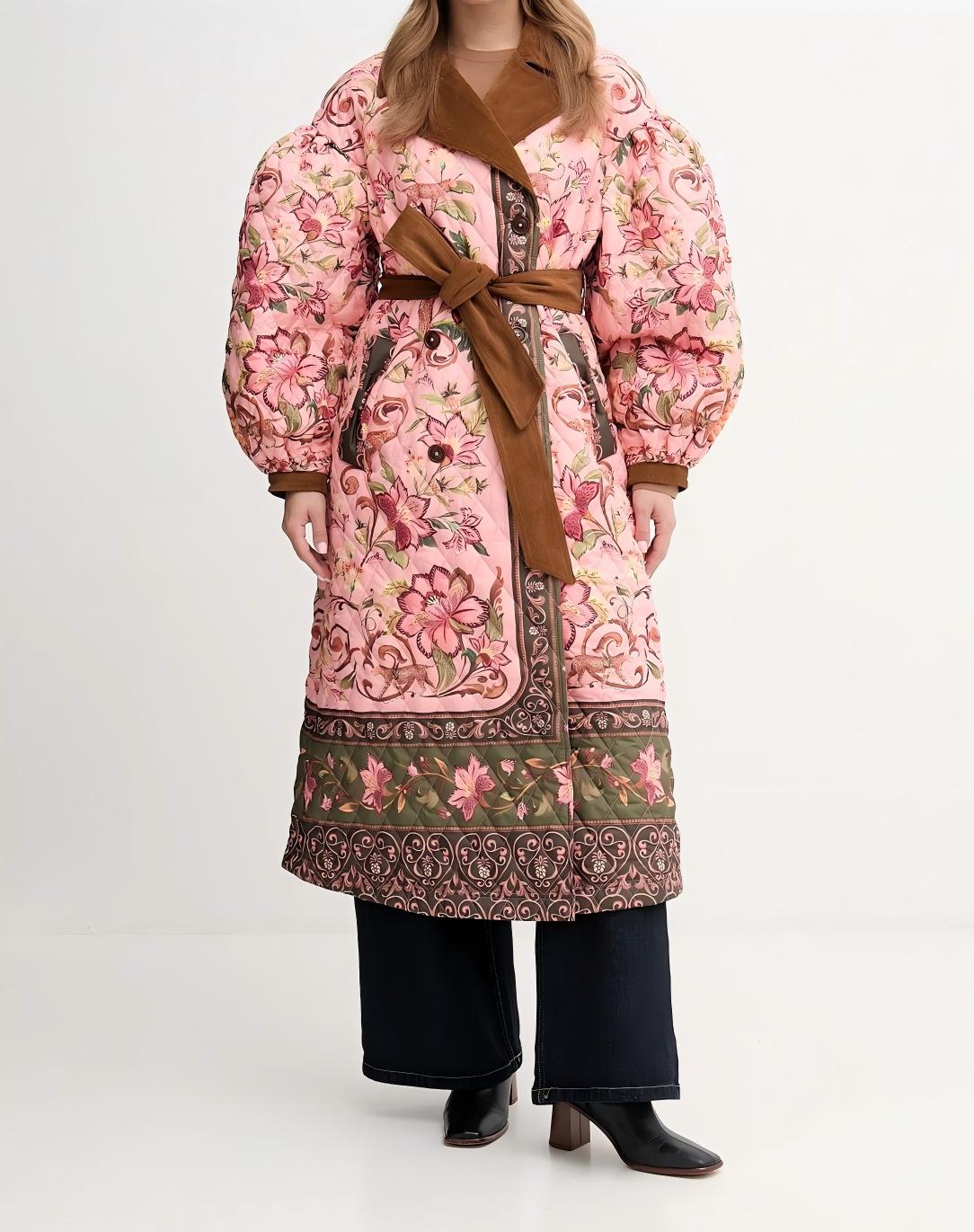 Quilted belted long coat