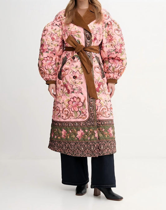 Quilted belted long coat