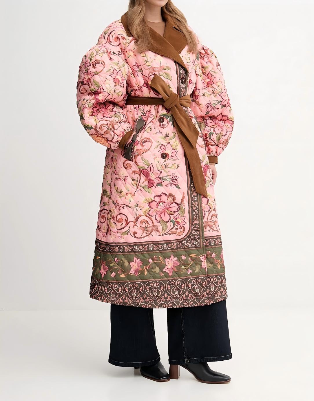 Quilted belted long coat