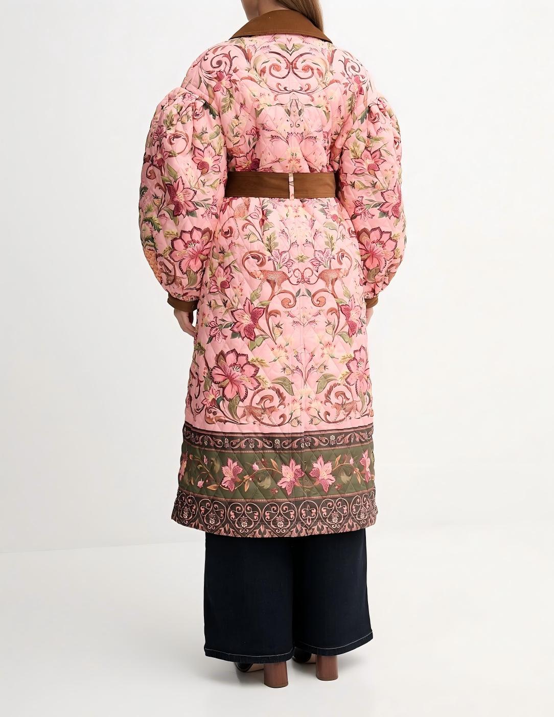 Quilted belted long coat