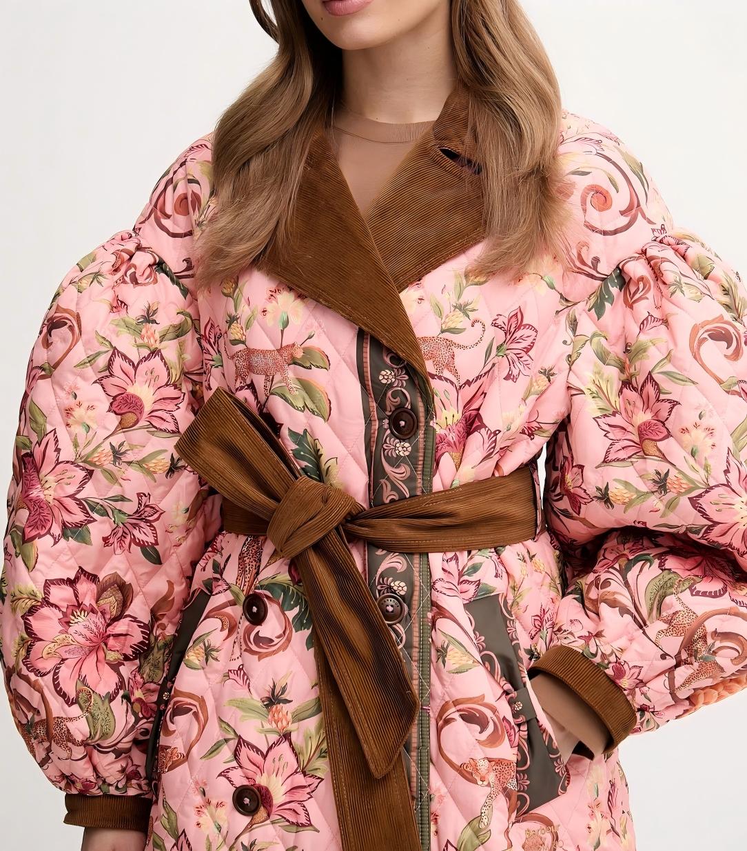 Quilted belted long coat