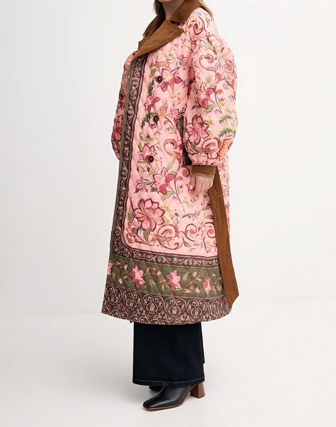 Quilted belted long coat