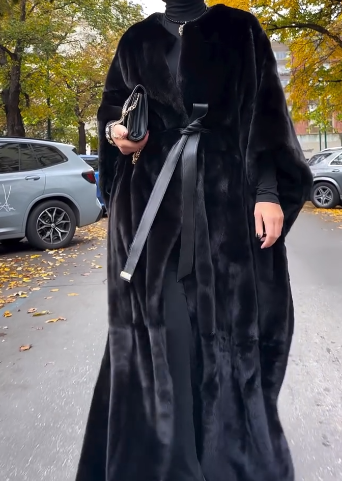 Long over-the-knee mink coat