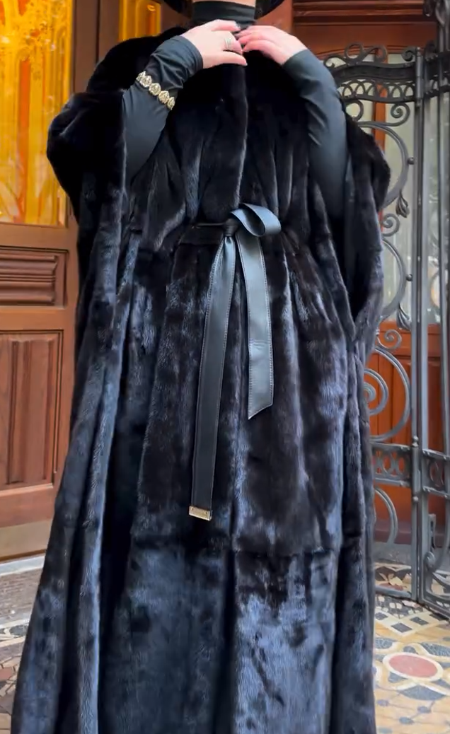 Long over-the-knee mink coat