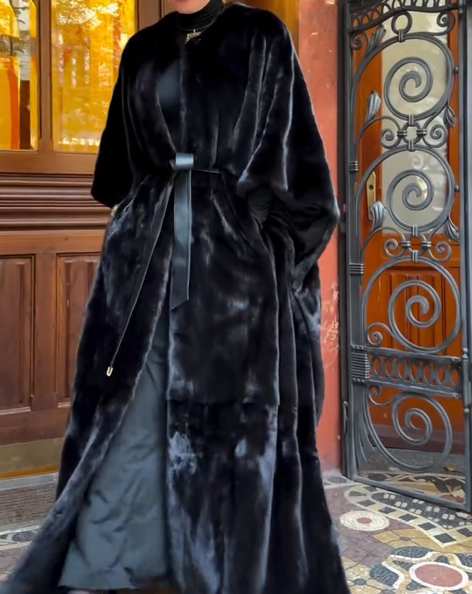 Long over-the-knee mink coat