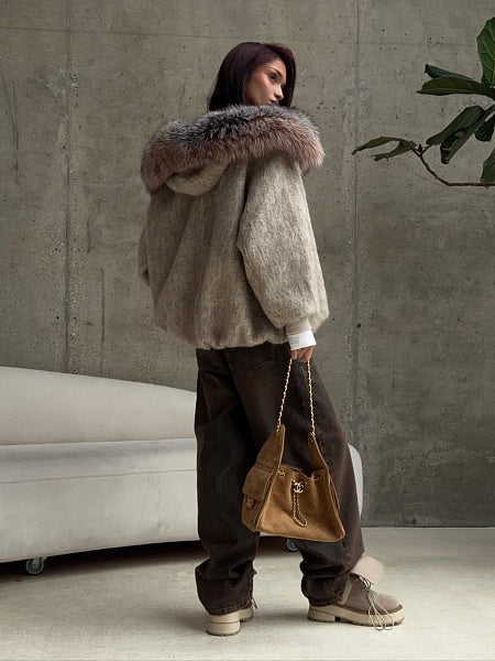 Cashmere Fur Collar Short Jacket