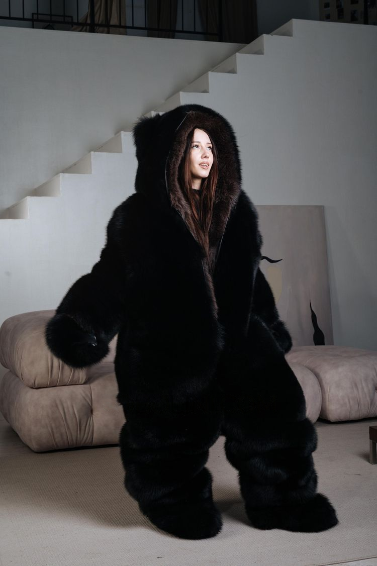 Double-sided fox fur bodysuit