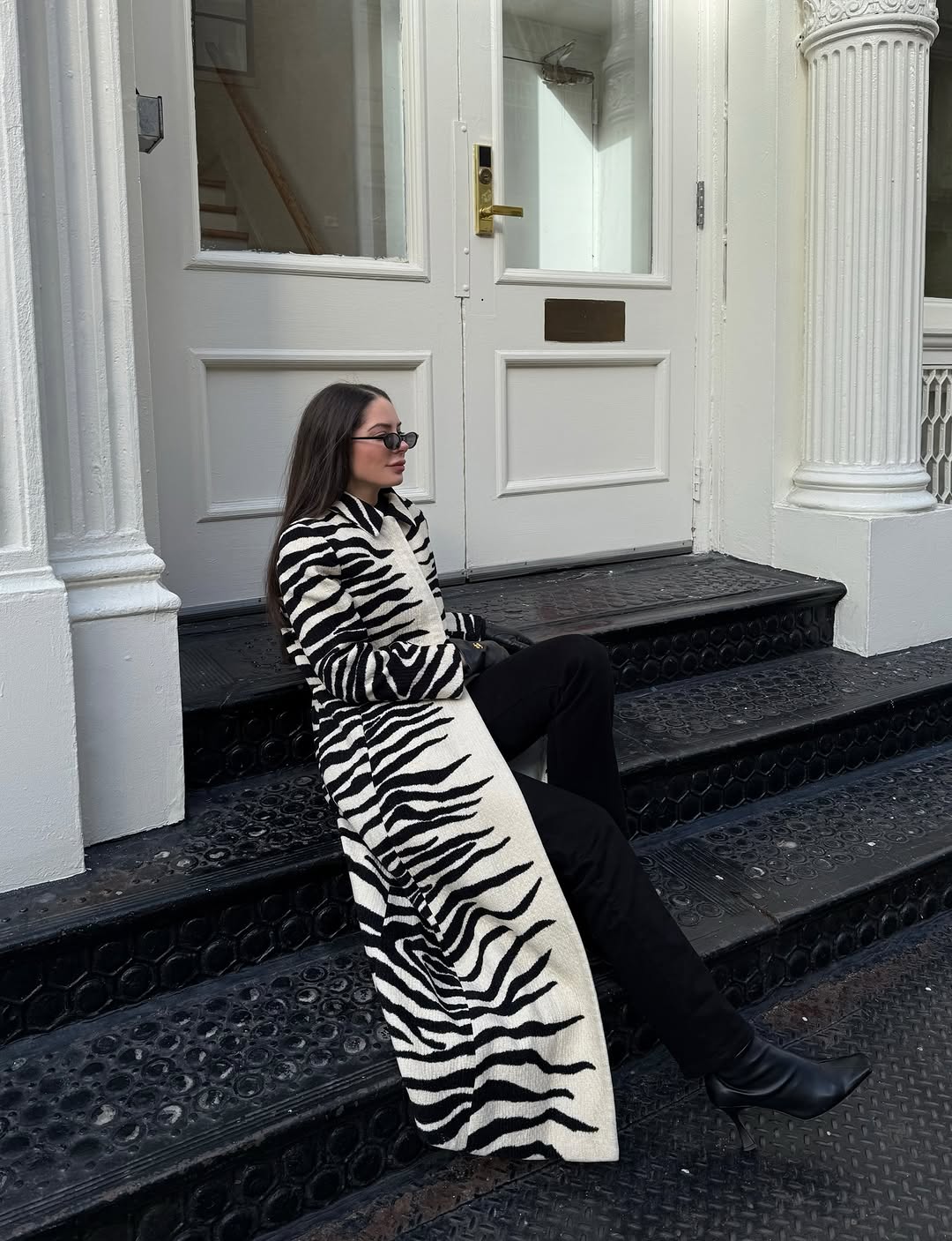 Zebra-stripe Chenille Coat