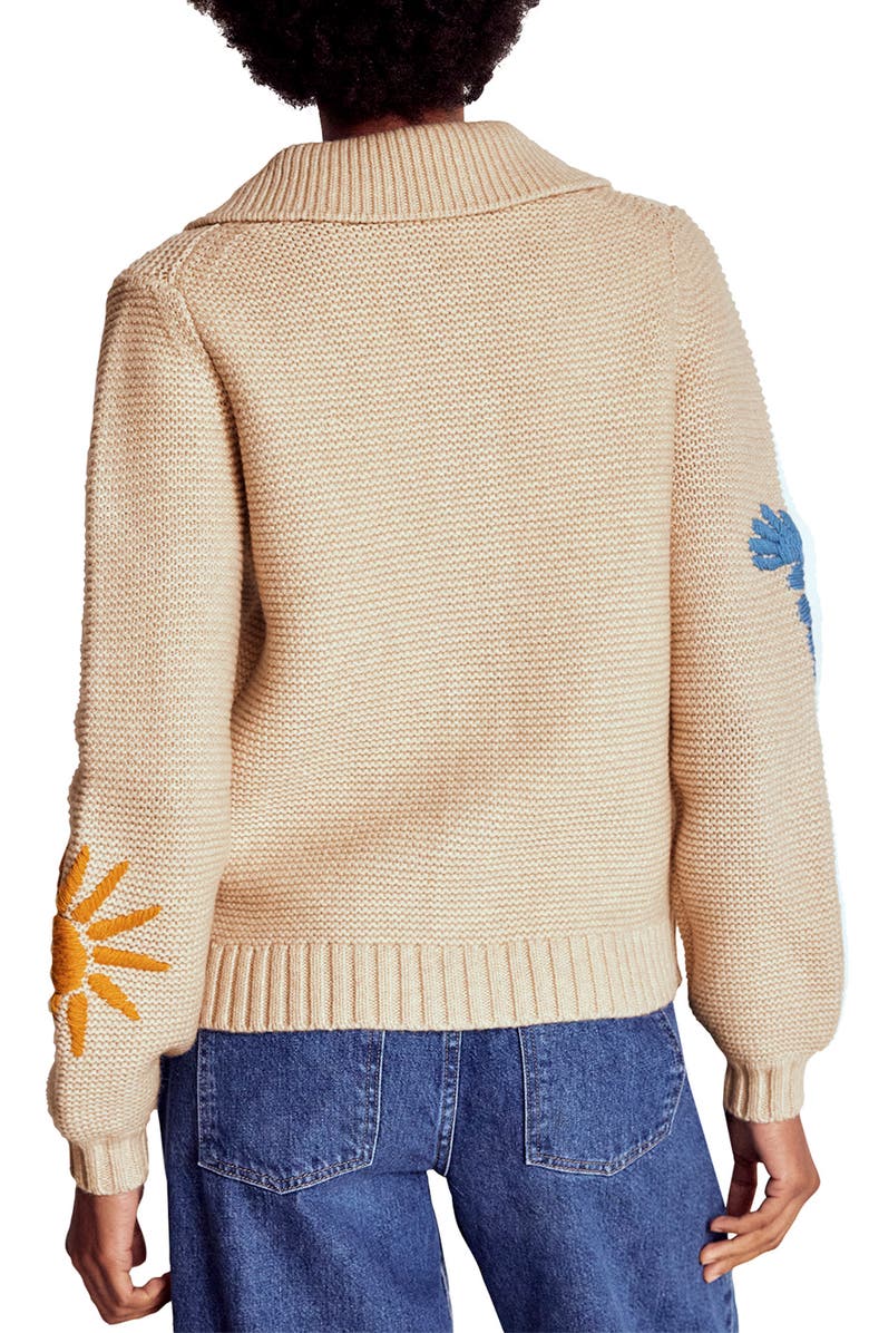 Embroidered wool blend cardigan