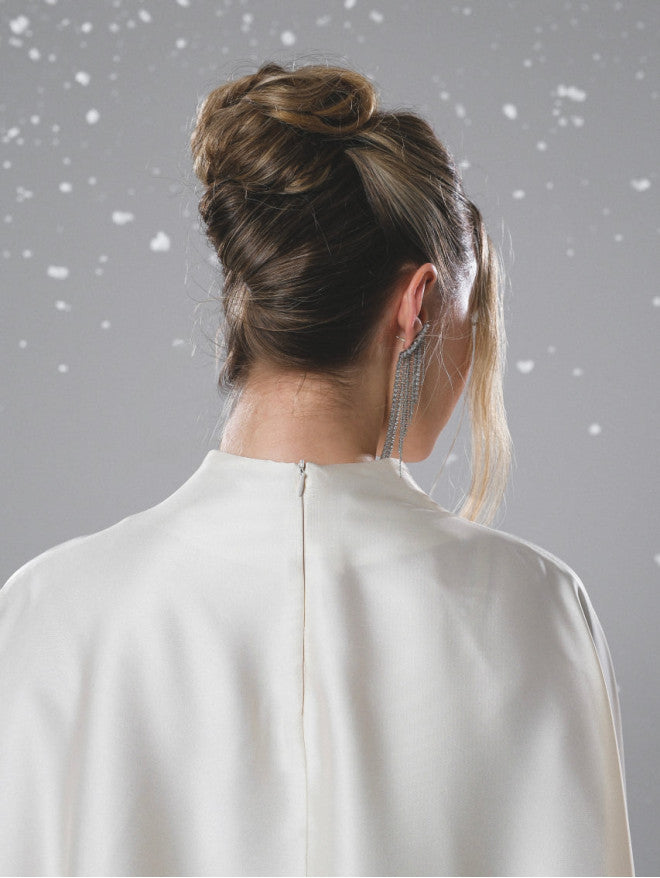 Asymmetrical cape-style cloak + draped trousers set