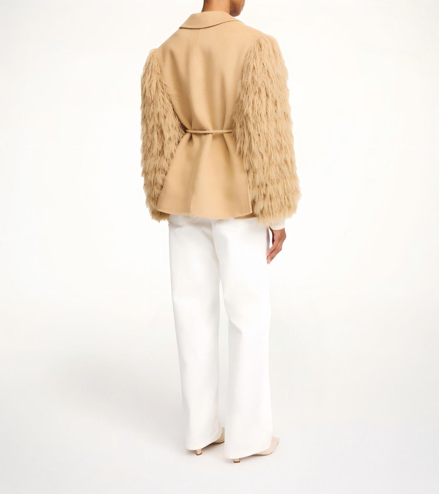 Fluffy feather-trimmed wool suit jacket