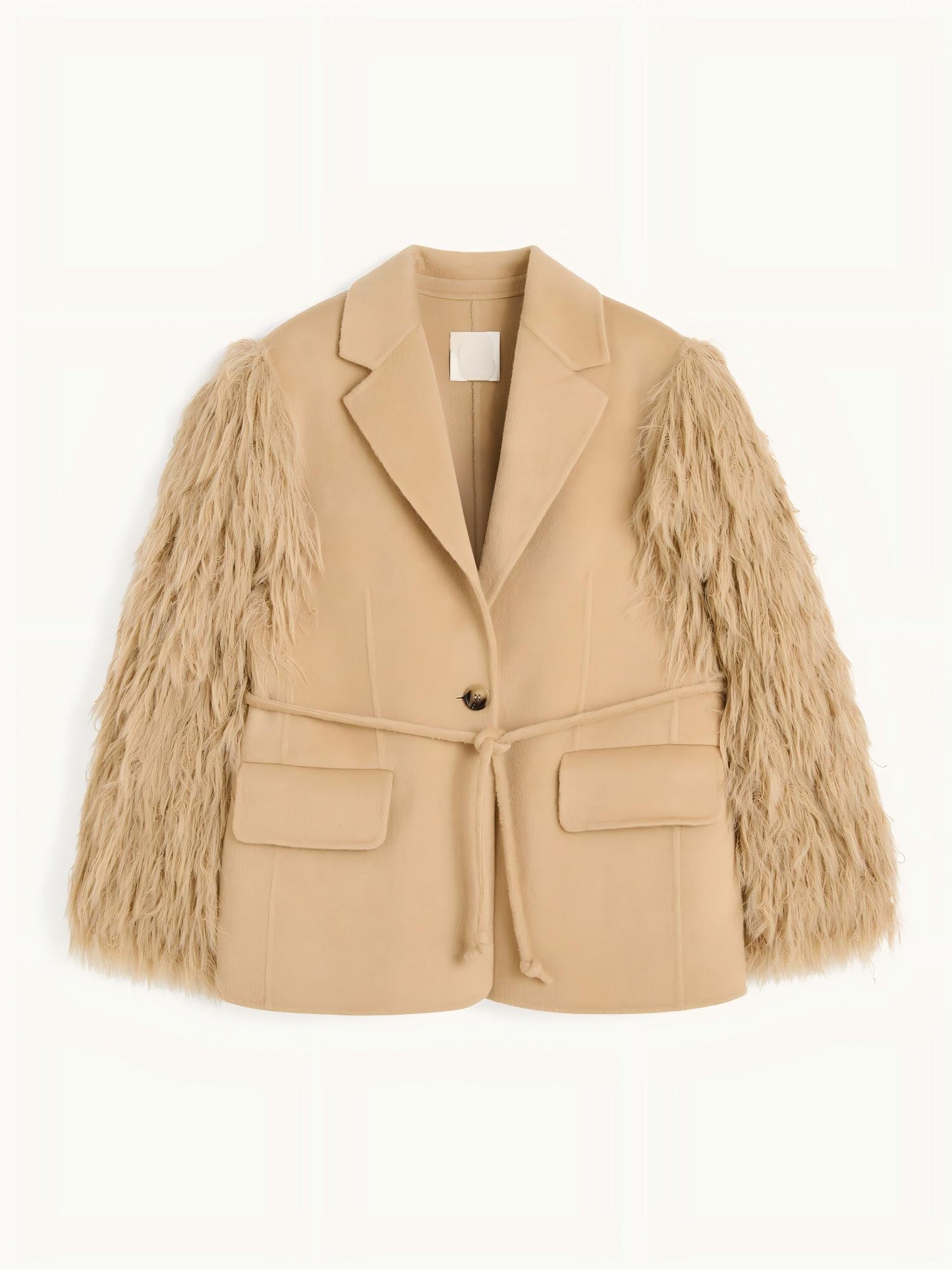 Fluffy feather-trimmed wool suit jacket