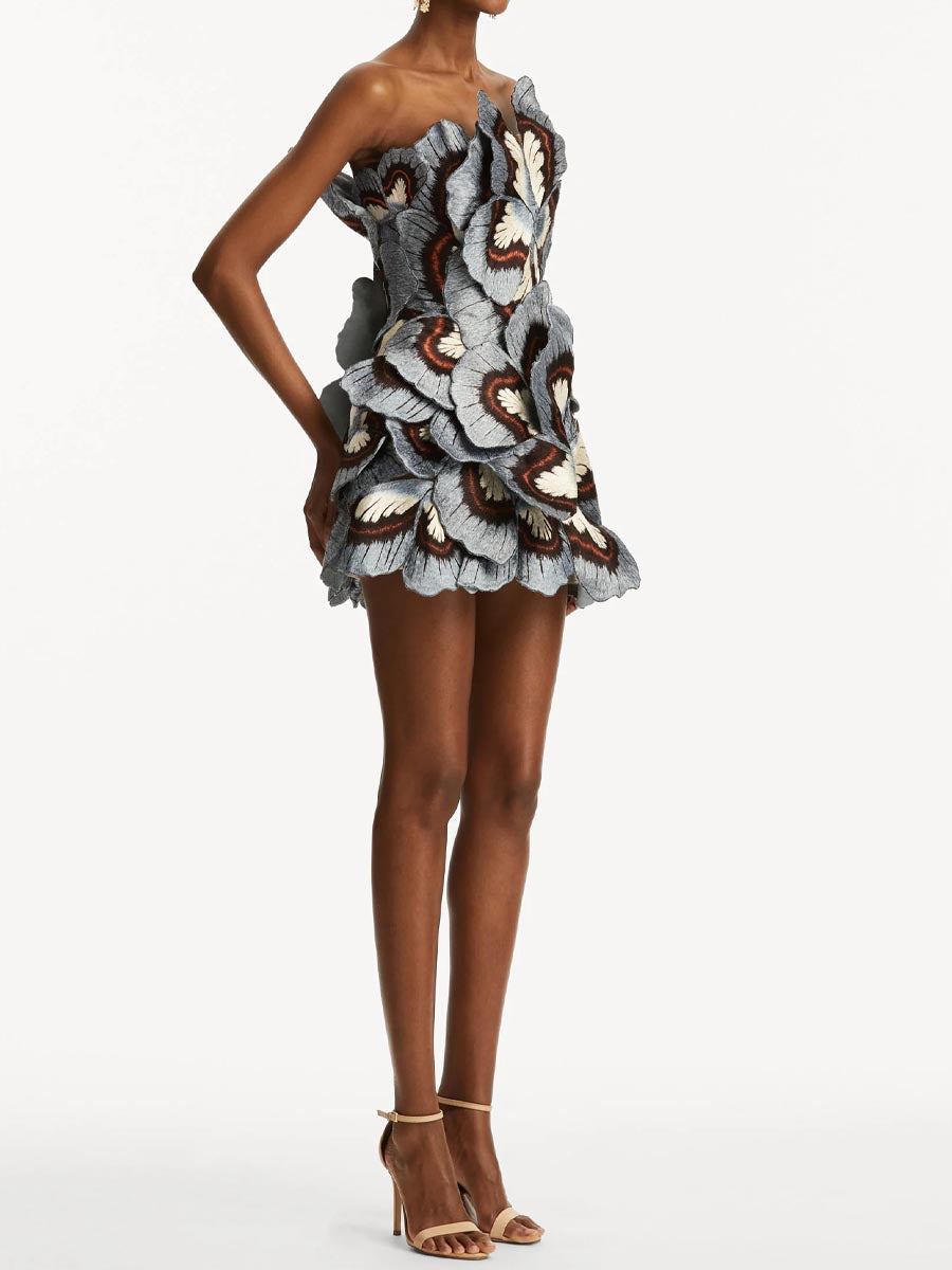 Strapless Butterfly Embroidered Party Mini Dress