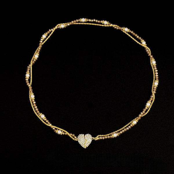 Elegant Double Heart Pendant Pearl Necklace