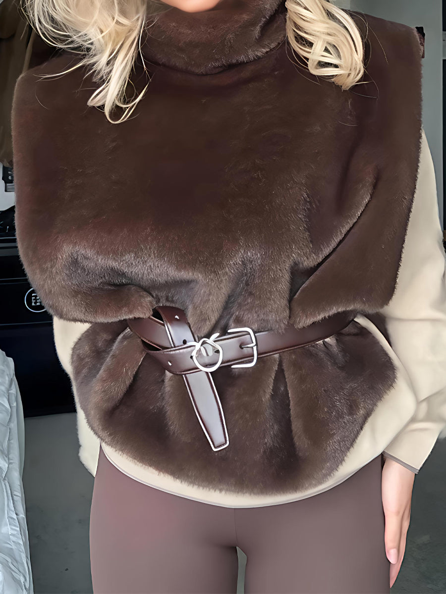 Turtleneck Imitation Rabbit Fur Vest Coat