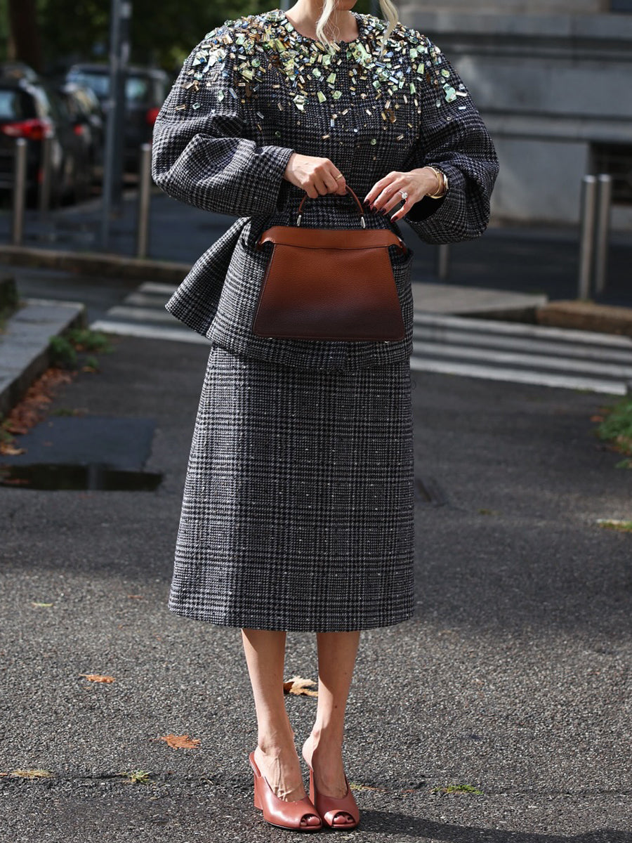 Plaid Print Rhinestone Sparkle Two Pieces Dress